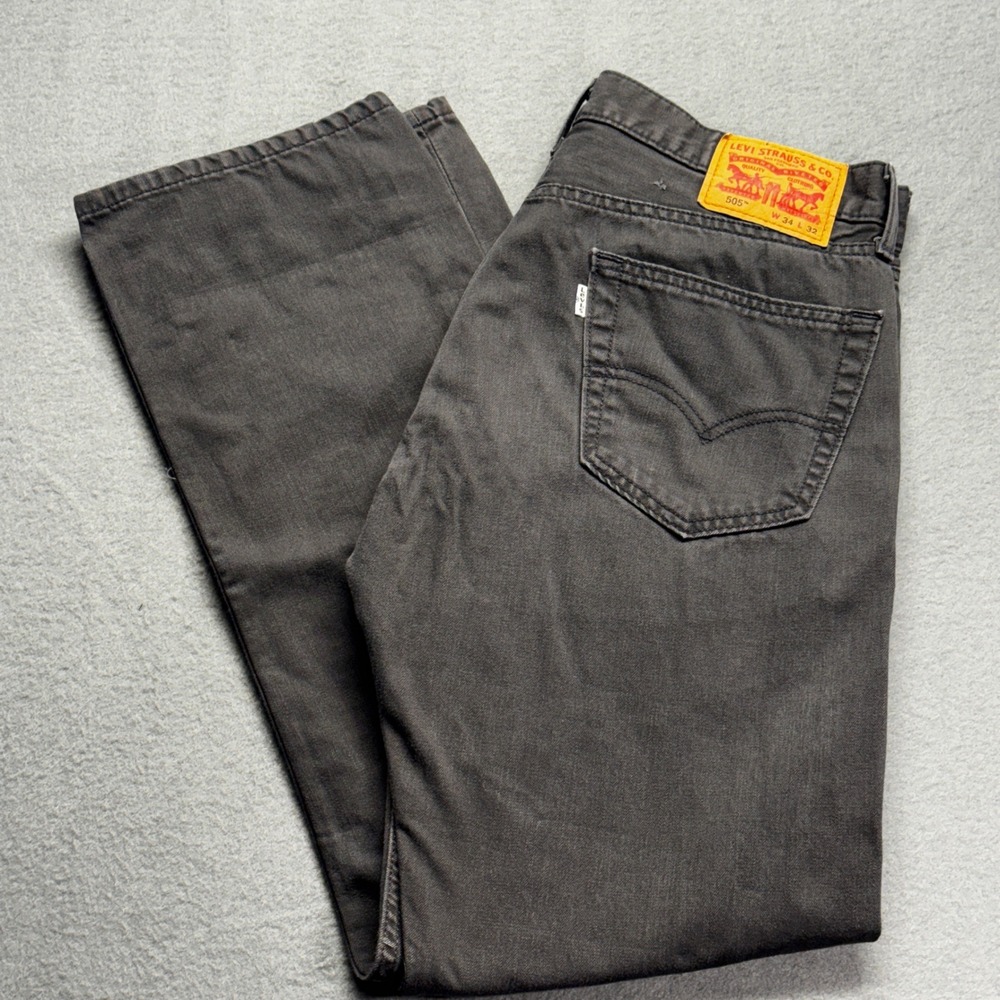 Levi's 505 Regular Fit Straight Leg Jeans Gray Mens‎ 34x32 (Measures 34x30)